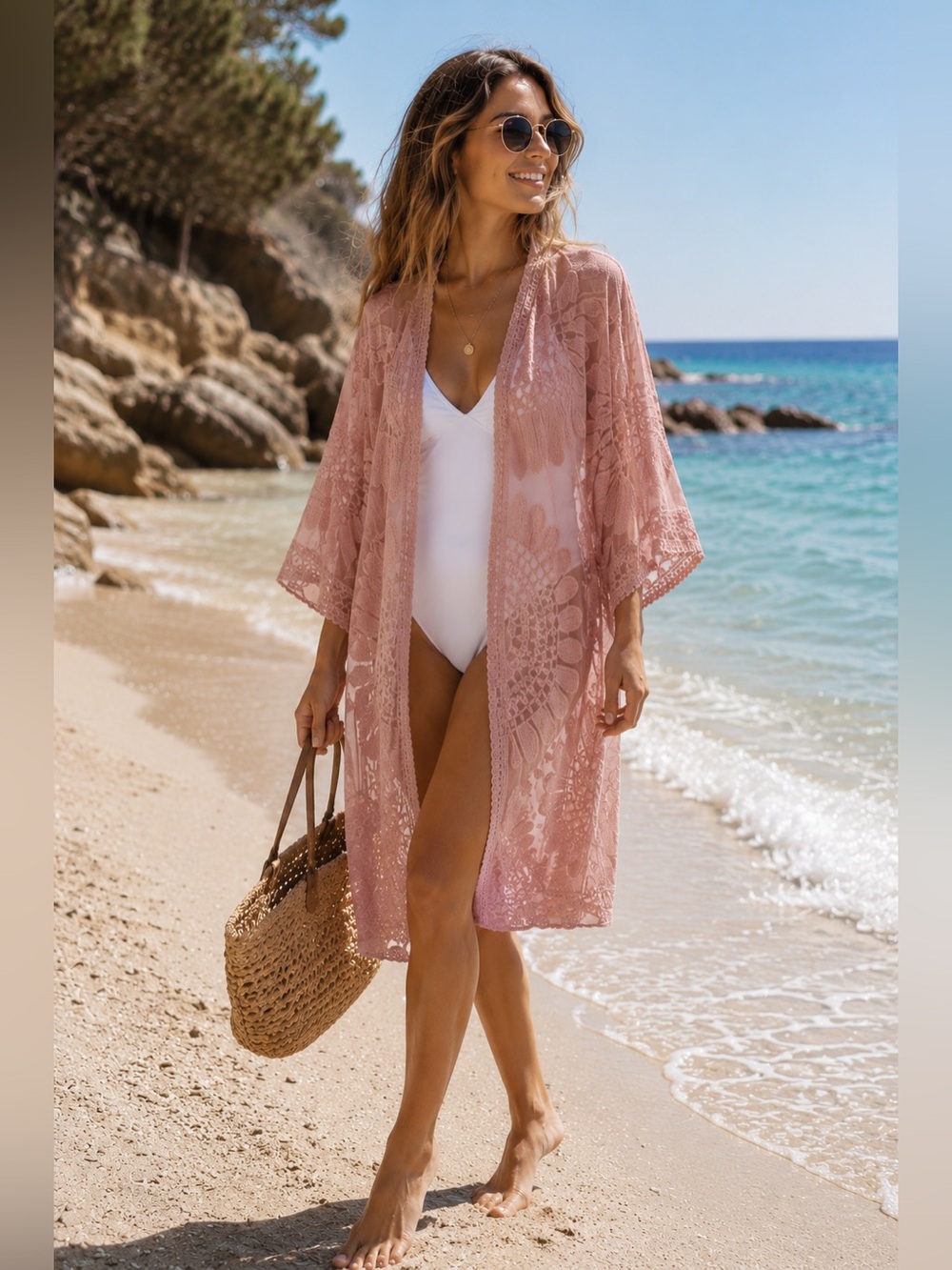 Dusty Rose Lace Cover-Up